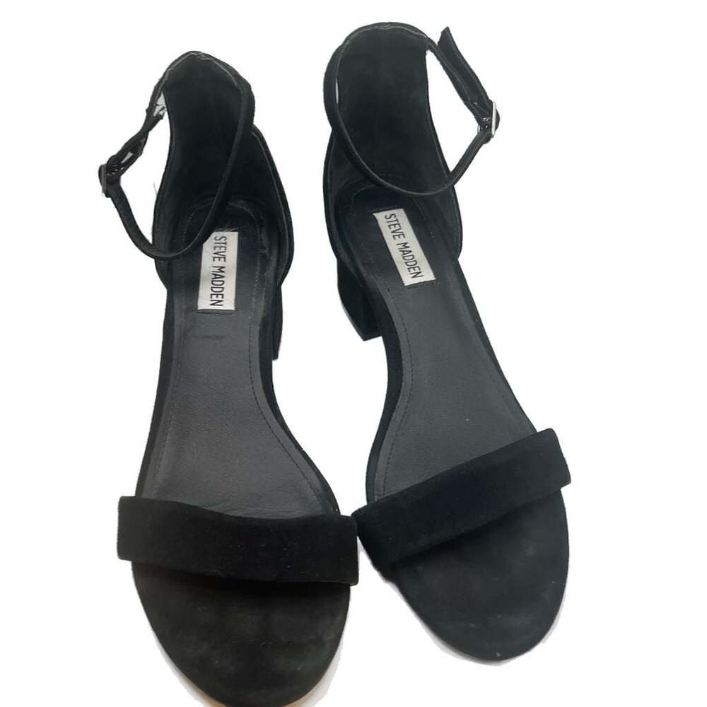 Steve Madden Irenee Black Suede Ankle Strap Block Heel Sandals